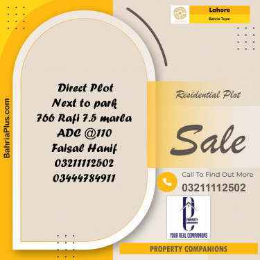 Residential Plot for Sale in Sector E - Rafi Block -  Bahria Town, Lahore - (BP-177065)