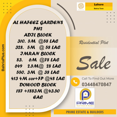 Residential Plot for Sale in Bahria Town, Lahore - (BP-177093)