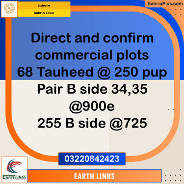 Commercial Plot for Sale in Sector F - Tauheed Block -  Bahria Town, Lahore - (BP-177103)