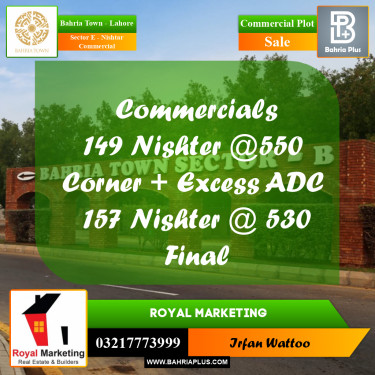 Commercial Plot for Sale in Sector E - Nishtar Commercial -  Bahria Town, Lahore - (BP-177120)
