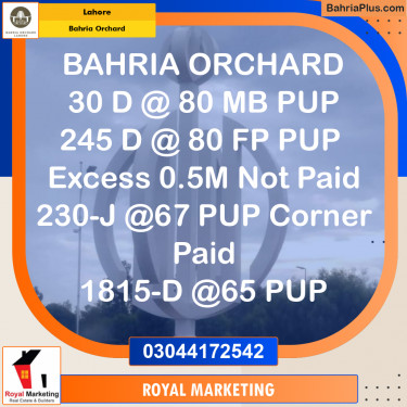 Residential Plot for Sale in Phase 2 - D Block -  Bahria Orchard, Lahore - (BP-177143)