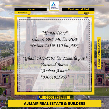 Residential Plot for Sale in Sector B - Ghouri Block -  Bahria Town, Lahore - (BP-177155)