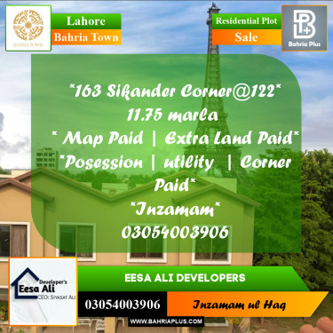Residential Plot for Sale in Sector F - Sikander Block -  Bahria Town, Lahore - (BP-177391)