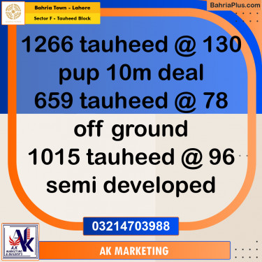 Residential Plot for Sale in Sector F - Tauheed Block -  Bahria Town, Lahore - (BP-177404)