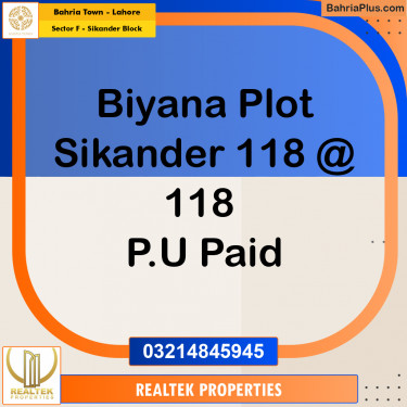 Residential Plot for Sale in Sector F - Sikander Block -  Bahria Town, Lahore - (BP-177436)