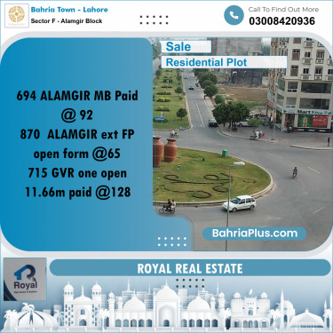 Residential Plot for Sale in Sector F - Alamgir Block -  Bahria Town, Lahore - (BP-177450)