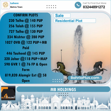 Residential Plot for Sale in Sector F - Talha Block -  Bahria Town, Lahore - (BP-177461)