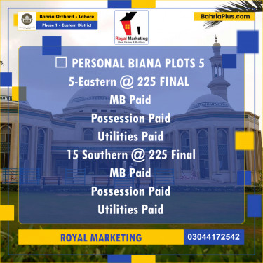 Residential Plot for Sale in Phase 1 - Eastern District -  Bahria Orchard, Lahore - (BP-177467)
