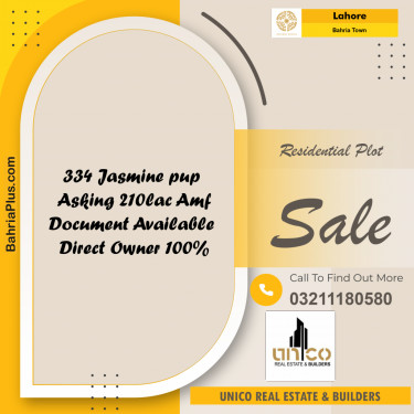 Residential Plot for Sale in Sector C - Jasmine Block -  Bahria Town, Lahore - (BP-177518)