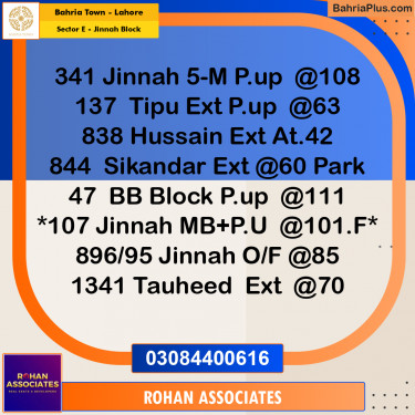 Residential Plot for Sale in Sector E - Jinnah Block -  Bahria Town, Lahore - (BP-177562)