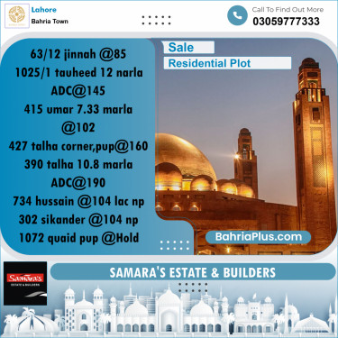 Residential Plot for Sale in Sector E - Jinnah Block -  Bahria Town, Lahore - (BP-177571)