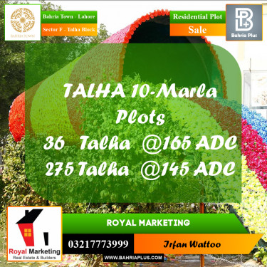 Residential Plot for Sale in Sector F - Talha Block -  Bahria Town, Lahore - (BP-177602)