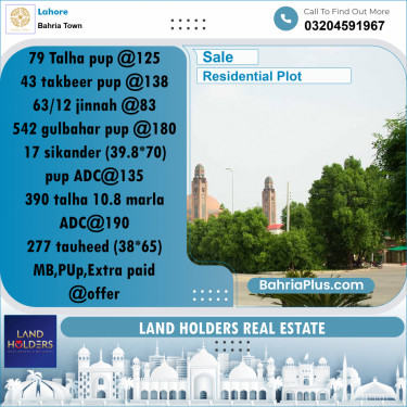 Residential Plot for Sale in Bahria Town, Lahore - (BP-177637)