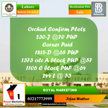 Residential Plot for Sale in Bahria Orchard, Lahore - (BP-177689)