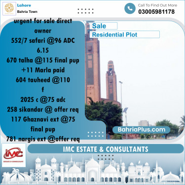 Residential Plot for Sale in Bahria Town, Lahore - (BP-177734)