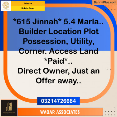 Residential Plot for Sale in Bahria Town, Lahore - (BP-177739)