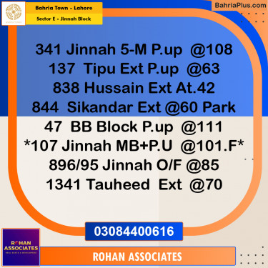 Residential Plot for Sale in Sector E - Jinnah Block -  Bahria Town, Lahore - (BP-177742)