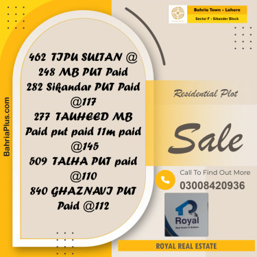 Residential Plot for Sale in Sector F - Sikander Block -  Bahria Town, Lahore - (BP-177771)