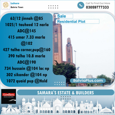 Residential Plot for Sale in Sector E - Jinnah Block -  Bahria Town, Lahore - (BP-177880)