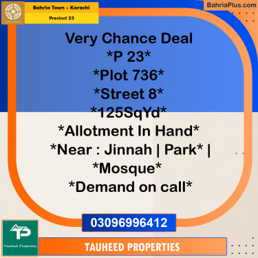 125 Sq. Yards Residential Plot for Sale in Precinct 23 -  Bahria Town, Karachi - (BP-177896)