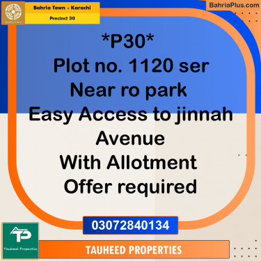 250 Sq. Yards Residential Plot for Sale in Precinct 30 -  Bahria Town, Karachi - (BP-177989)