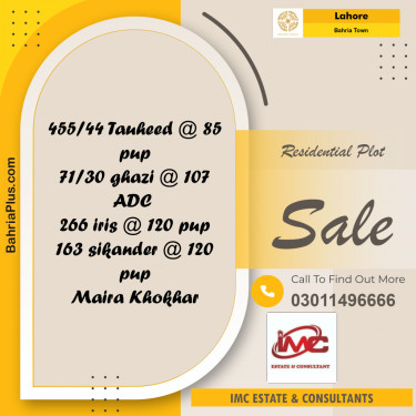 Residential Plot for Sale in Sector F - Tauheed Block -  Bahria Town, Lahore - (BP-177991)