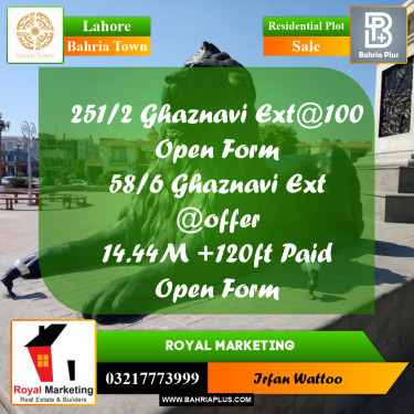 Residential Plot for Sale in Sector F - Ghaznavi Ext. Block -  Bahria Town, Lahore - (BP-178015)