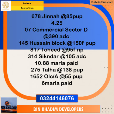 Residential Plot for Sale in Sector E - Jinnah Block -  Bahria Town, Lahore - (BP-178038)
