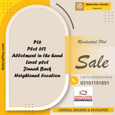 250 Sq. Yards Residential Plot for Sale in Precinct 16 -  Bahria Town, Karachi - (BP-178074)