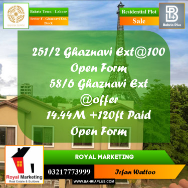 Residential Plot for Sale in Sector F - Ghaznavi Ext. Block -  Bahria Town, Lahore - (BP-178127)