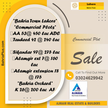 Commercial Plot for Sale in Sector D - AA Block -  Bahria Town, Lahore - (BP-178169)