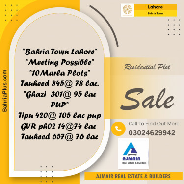 Residential Plot for Sale in Sector F - Tauheed Block -  Bahria Town, Lahore - (BP-178171)