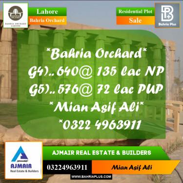 Residential Plot for Sale in Phase 4 - G4 Block -  Bahria Orchard, Lahore - (BP-178192)