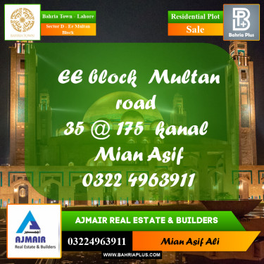 Residential Plot for Sale in Sector D - EE Multan Block -  Bahria Town, Lahore - (BP-178196)