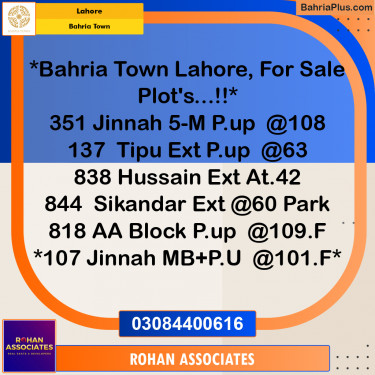 Residential Plot for Sale in Sector E - Jinnah Block -  Bahria Town, Lahore - (BP-178306)