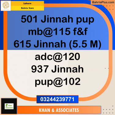 Residential Plot for Sale in Sector E - Jinnah Block -  Bahria Town, Lahore - (BP-178400)