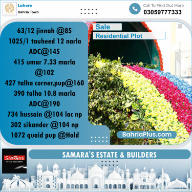 Residential Plot for Sale in Sector E - Jinnah Block -  Bahria Town, Lahore - (BP-178411)