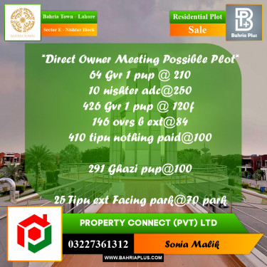 Residential Plot for Sale in Sector E - Nishtar Block -  Bahria Town, Lahore - (BP-178413)