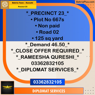 125 Sq. Yards Residential Plot for Sale in Precinct 23 -  Bahria Town, Karachi - (BP-178438)