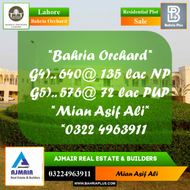 Residential Plot for Sale in Phase 4 - G4 Block -  Bahria Orchard, Lahore - (BP-178482)
