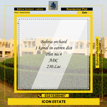 Residential Plot for Sale in Phase 1 - Eastern District -  Bahria Orchard, Lahore - (BP-178524)