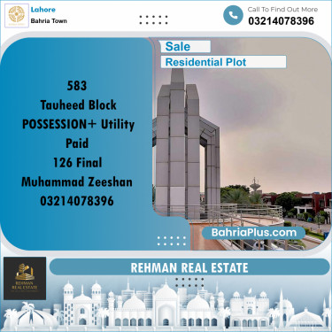 Residential Plot for Sale in Sector F - Tauheed Block -  Bahria Town, Lahore - (BP-178533)