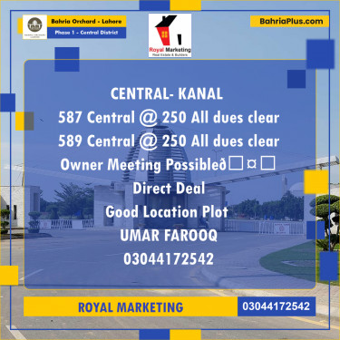 Residential Plot for Sale in Phase 1 - Central District -  Bahria Orchard, Lahore - (BP-178616)