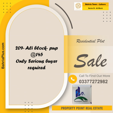 Residential Plot for Sale in Sector B - Ali Block -  Bahria Town, Lahore - (BP-178679)