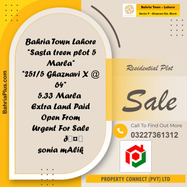 Residential Plot for Sale in Sector F - Ghaznavi Ext. Block -  Bahria Town, Lahore - (BP-178698)