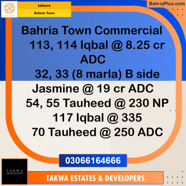Residential Plot for Sale in Sector E - Iqbal Commercial -  Bahria Town, Lahore - (BP-178699)