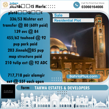 Residential Plot for Sale in Sector E - Nishtar Block -  Bahria Town, Lahore - (BP-178705)