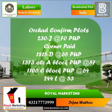 Residential Plot for Sale in Phase 2 - J Block -  Bahria Orchard, Lahore - (BP-178734)
