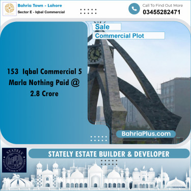 Commercial Plot for Sale in Sector E - Iqbal Commercial -  Bahria Town, Lahore - (BP-178790)