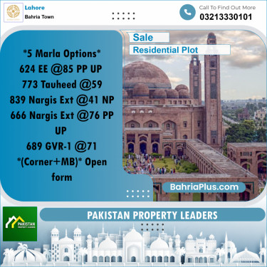 Residential Plot for Sale in Sector D - EE Multan Block -  Bahria Town, Lahore - (BP-178796)